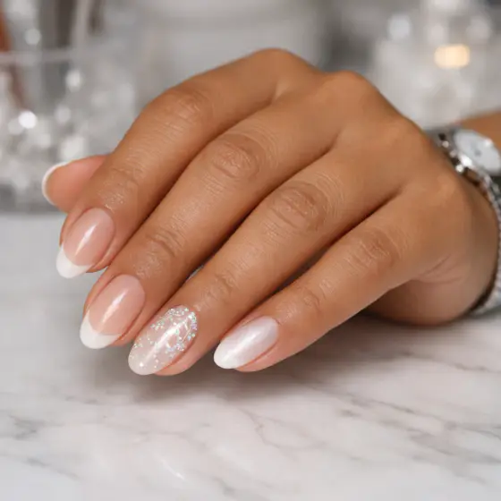 Uñas de boda con brillo sutil