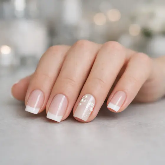 Uñas de boda nude y blanco