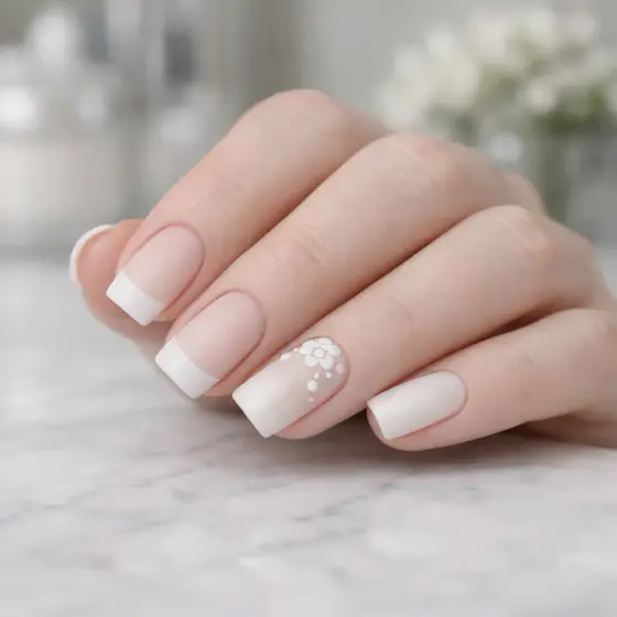 Uñas para novia con acabado perlado