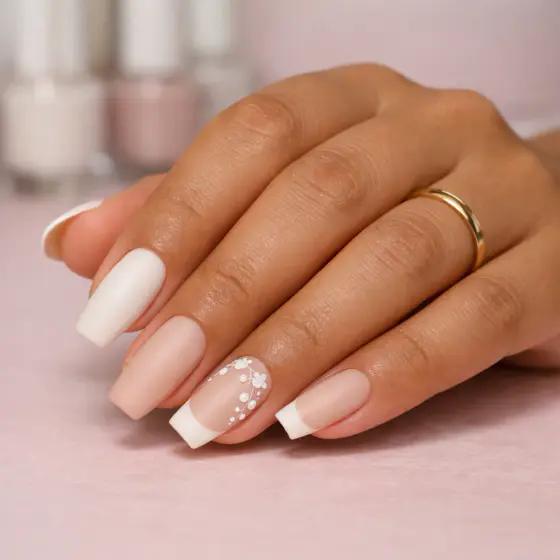 Uñas para novia con detalles florales