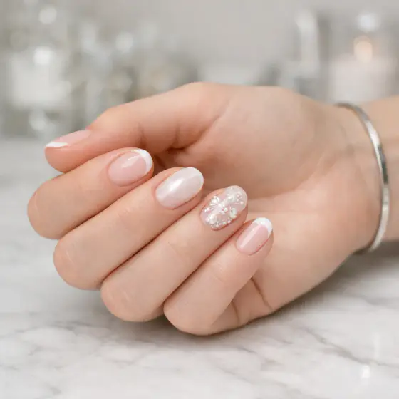 Uñas para novia con strass delicado