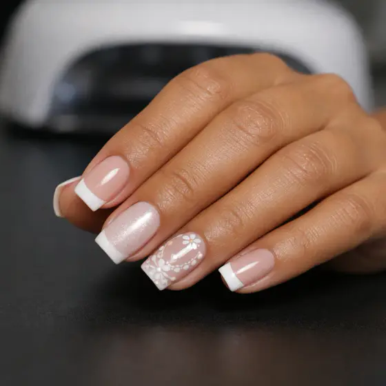 Uñas románticas con brillo