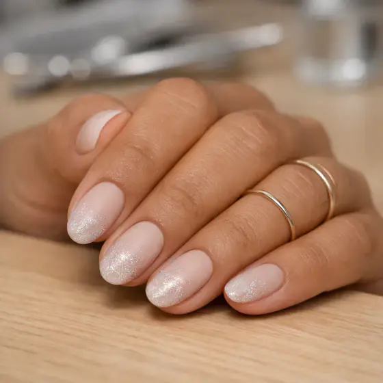 Uñas nude naturales con acabado brillante