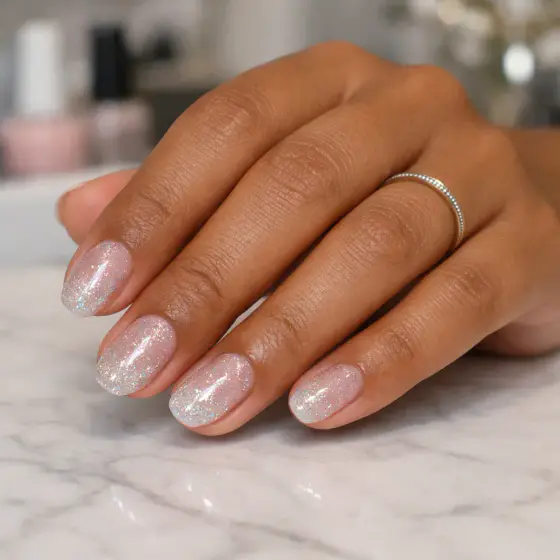 Uñas rosa con glitter luminoso