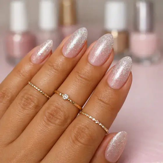 Uñas rosa perlado con reflejos luminosos