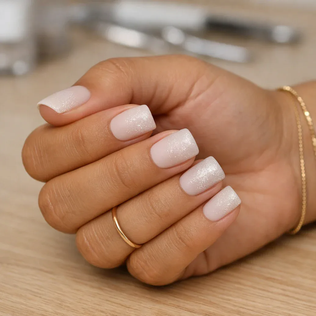 Uñas blancas cremosas con brillo sutil