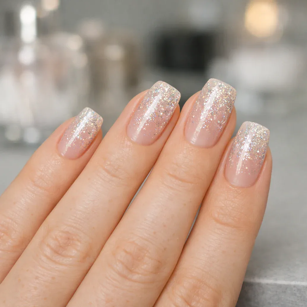 Uñas blancas con glitter escarchado