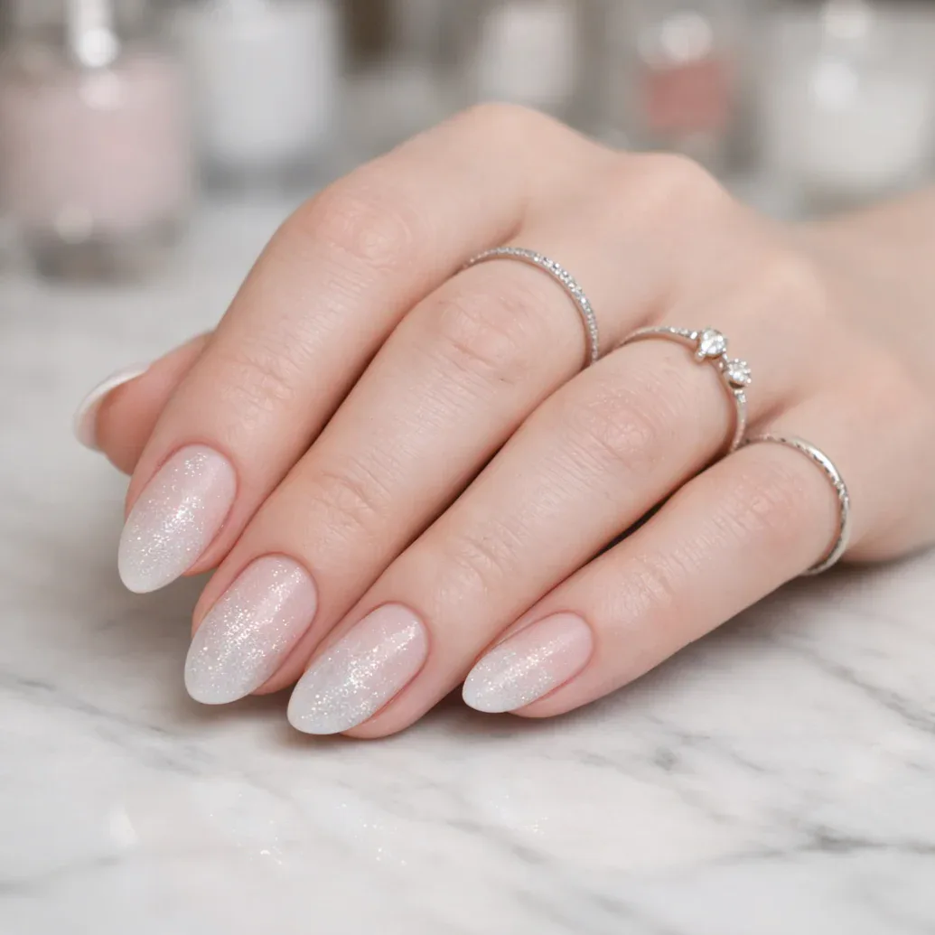 Uñas blancas lechosas con brillo natural