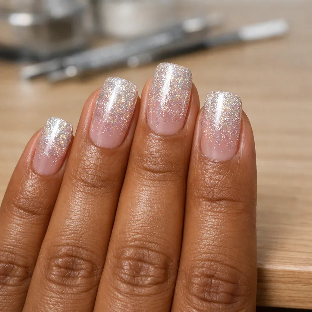 Uñas rosa metálico con brillo espejo