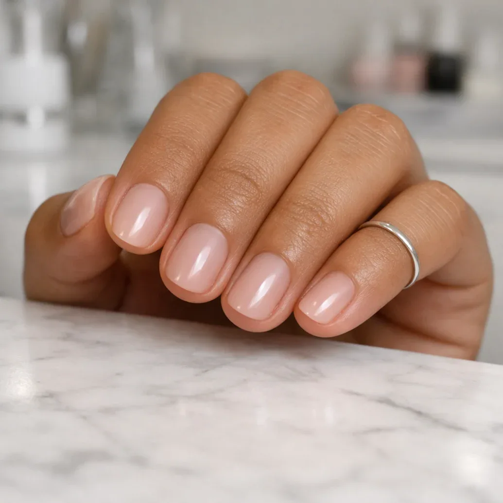 Uñas cortas con brillo delicado