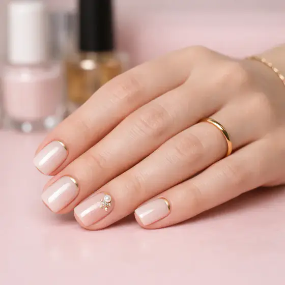 Uñas rosa claro cuadradas con detalle brillante