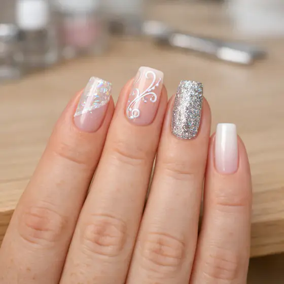 Uñas largas rosa lechoso