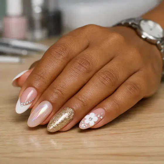 Uñas largas rosa y blanco delicadas