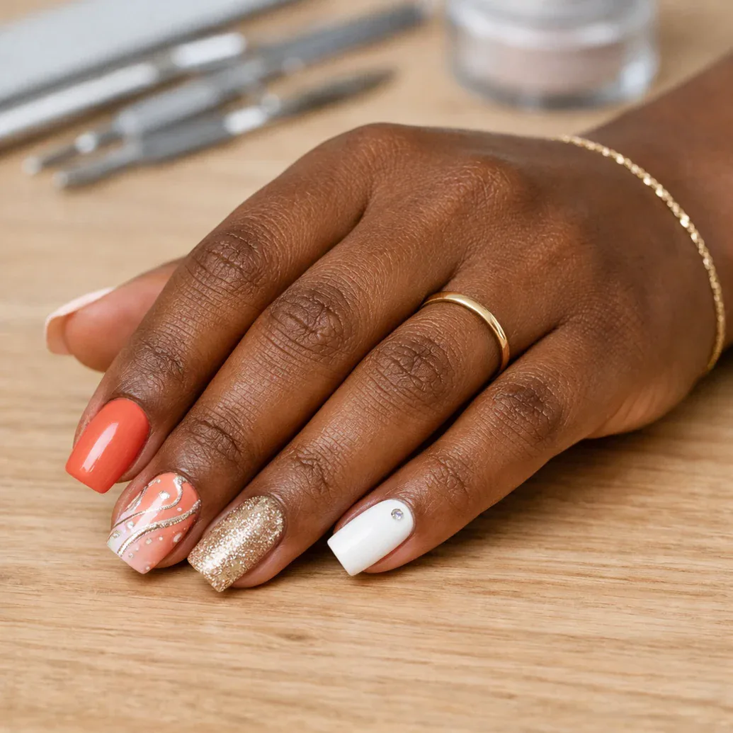 Uñas largas coral brillante