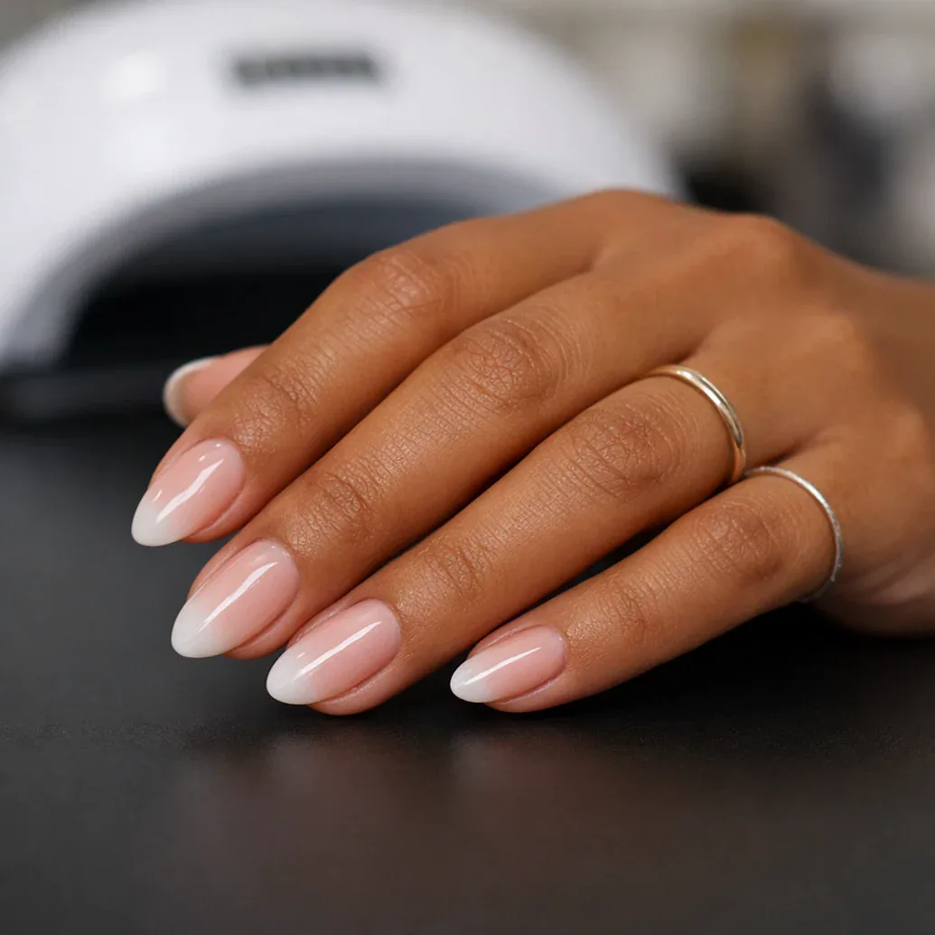 Uñas largas francesas con detalle floral