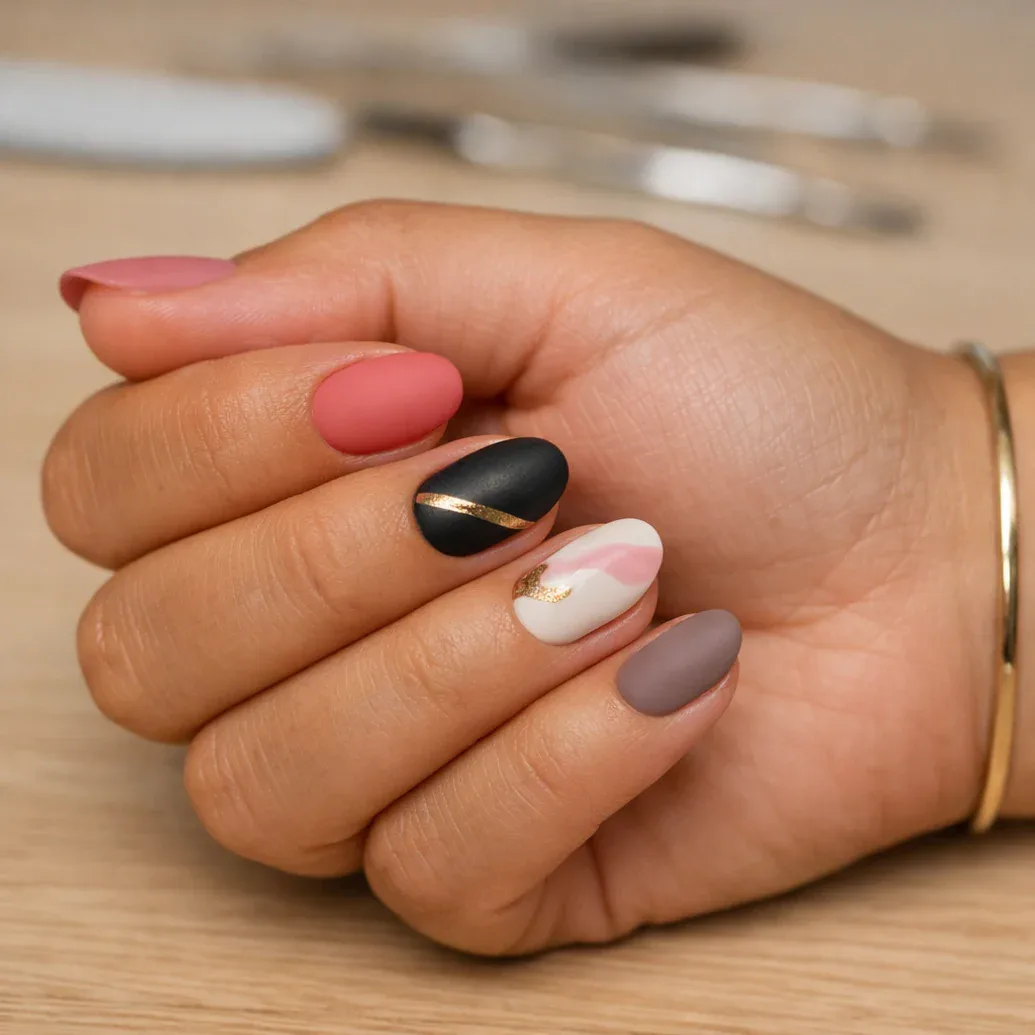 Uñas largas negras y rosa