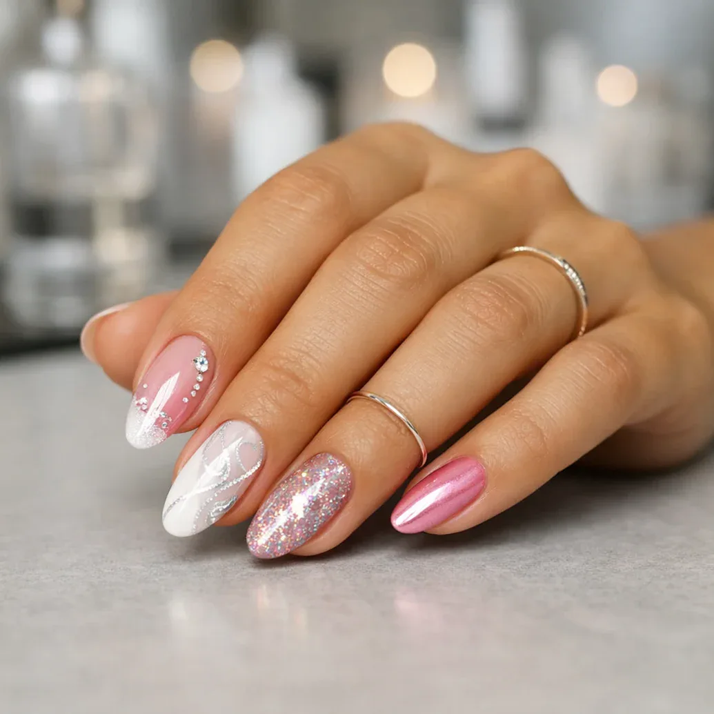 Uñas largas rosa elegante