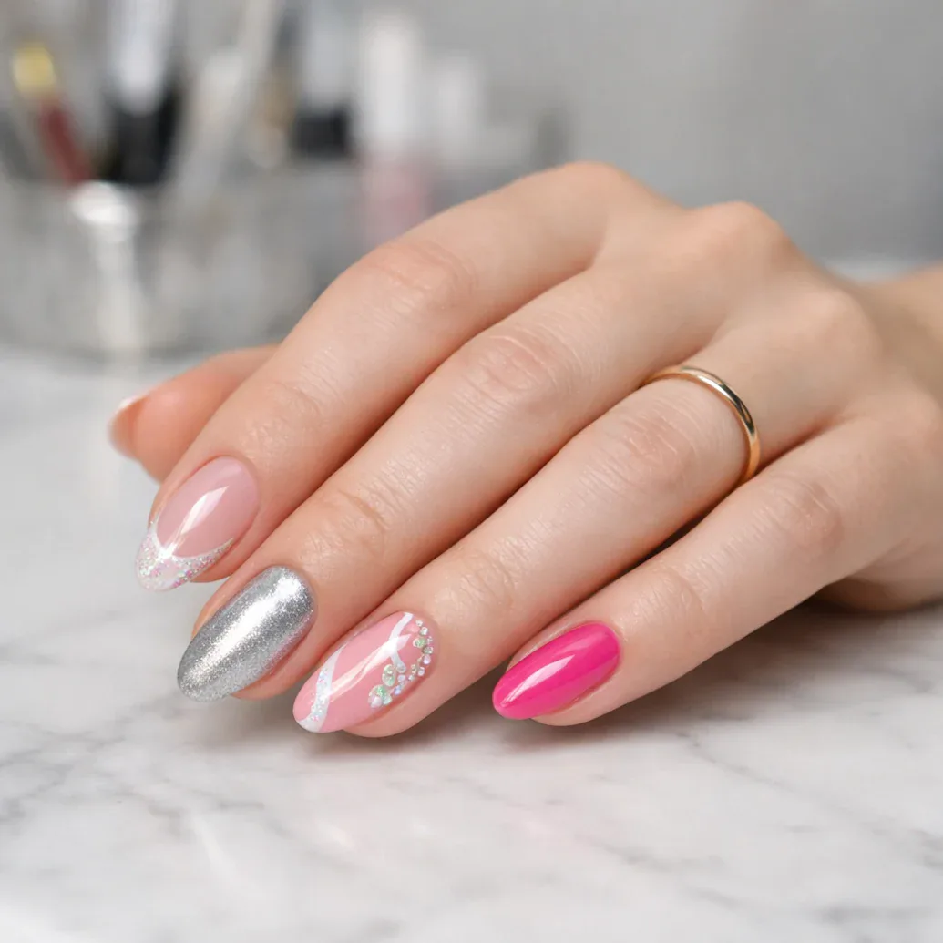 Uñas largas rosa intenso elegante