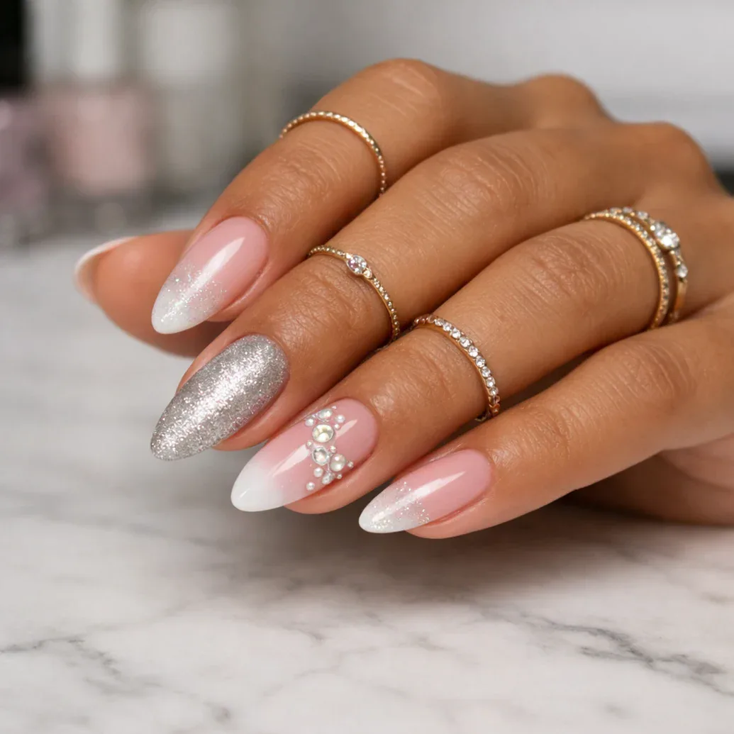 Uñas largas rosa perlado