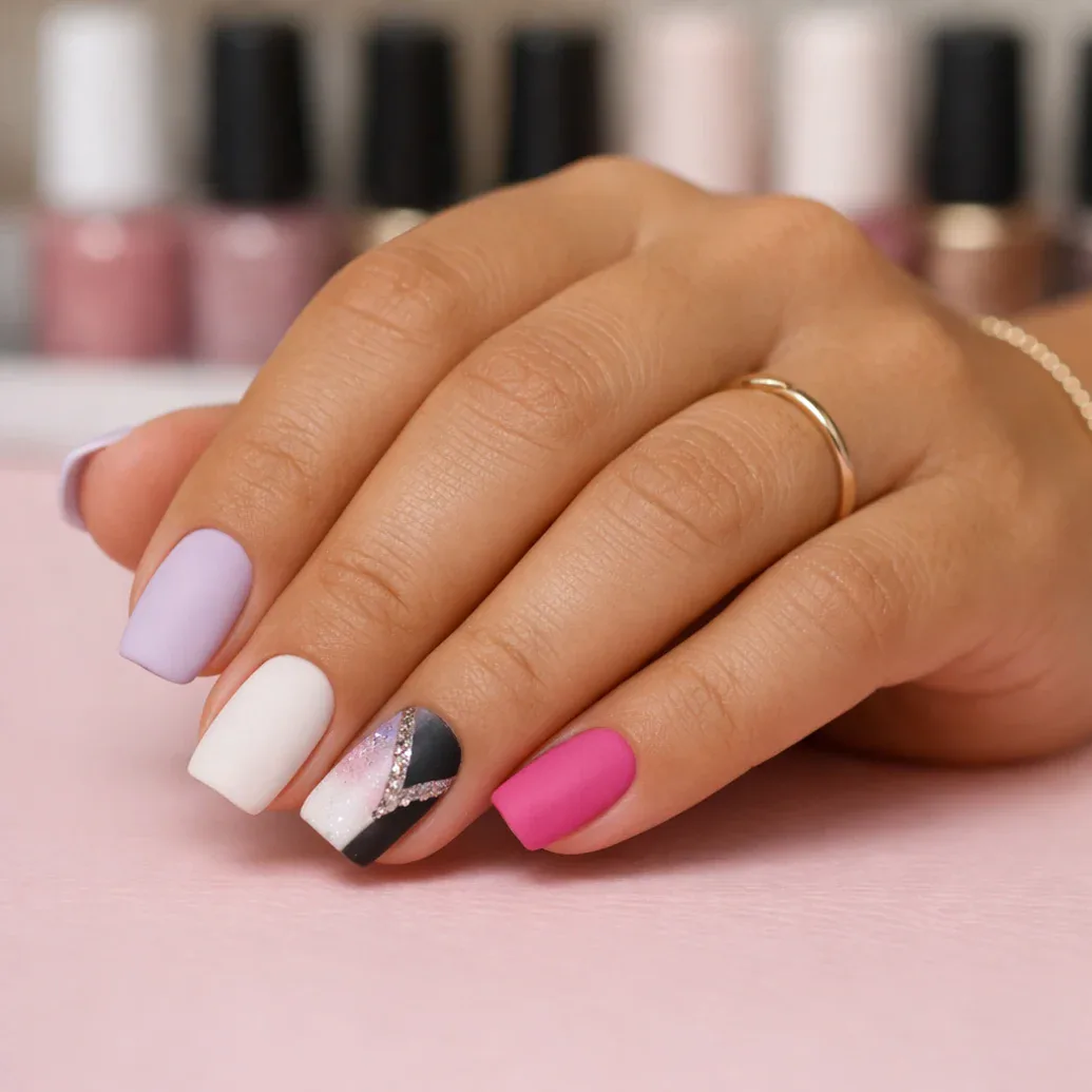Uñas largas rosa y blanco