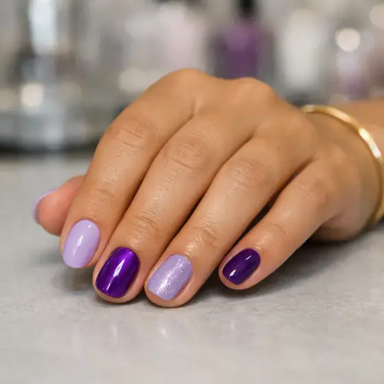 Uñas moradas con acabado brillante