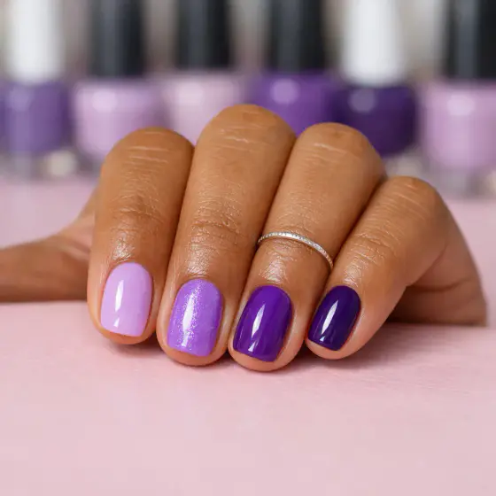 Uñas moradas con glitter