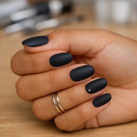 Uñas negras con detalle brillante