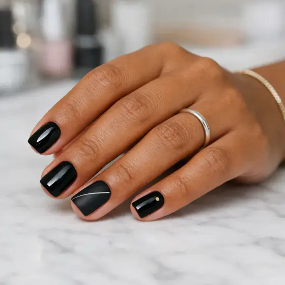 Uñas negras con efecto espejo