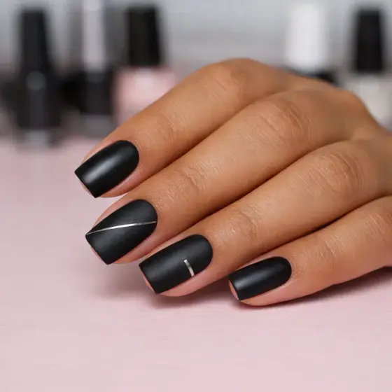 Uñas negras con glitter discreto