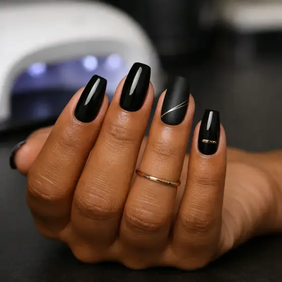 Uñas negras minimalistas mate