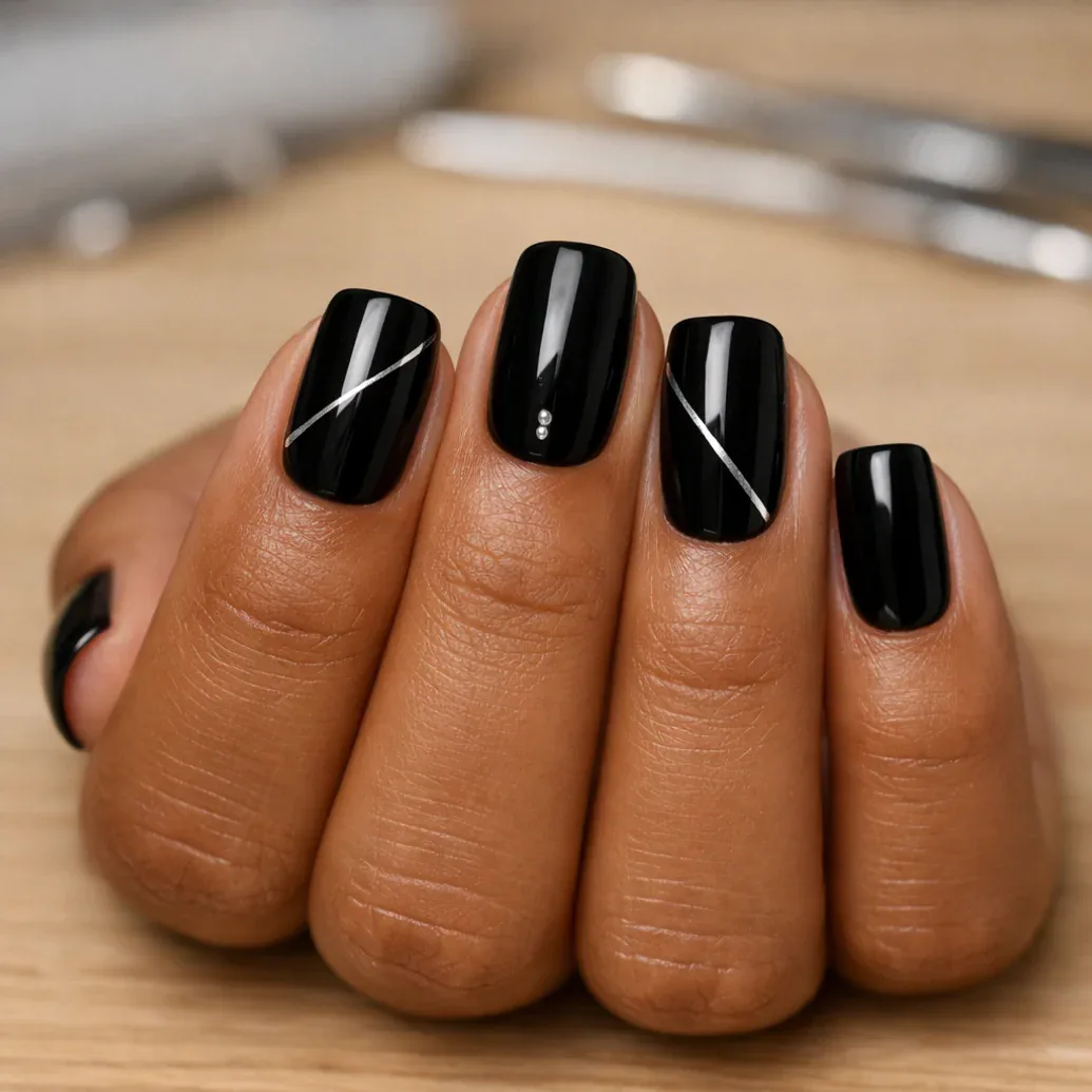 Uñas negras con acabado satinado
