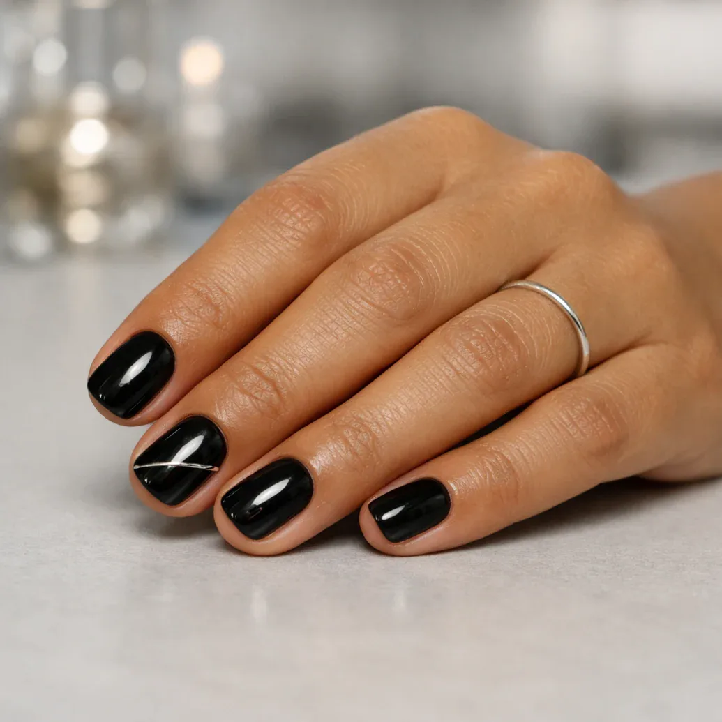 Uñas negras con diseño limpio
