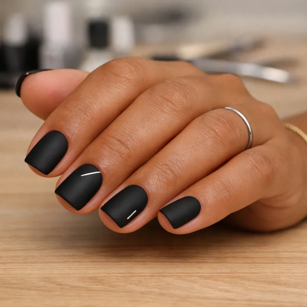 Uñas negras con líneas finas