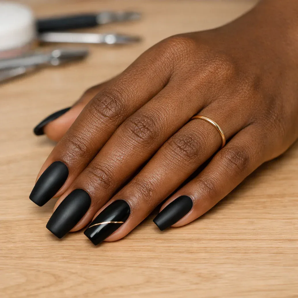 Uñas negras de fiesta elegantes