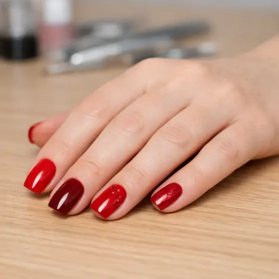 Uñas rojas con acabado pulido