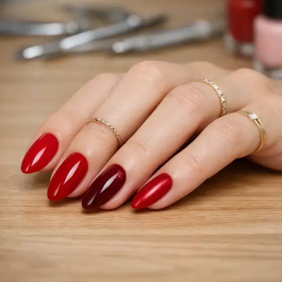 Uñas rojas con brillo intenso