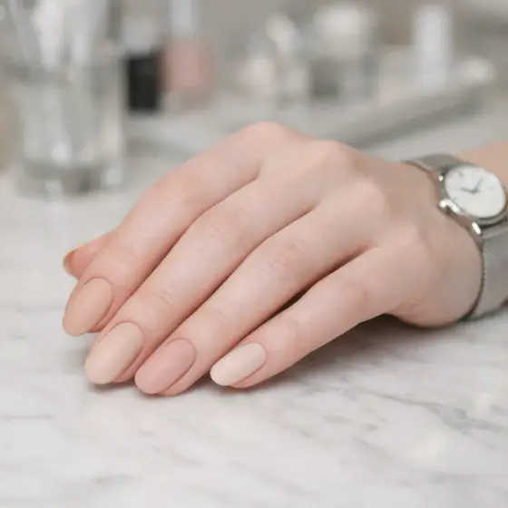 Uñas nude naturales con acabado brillante
