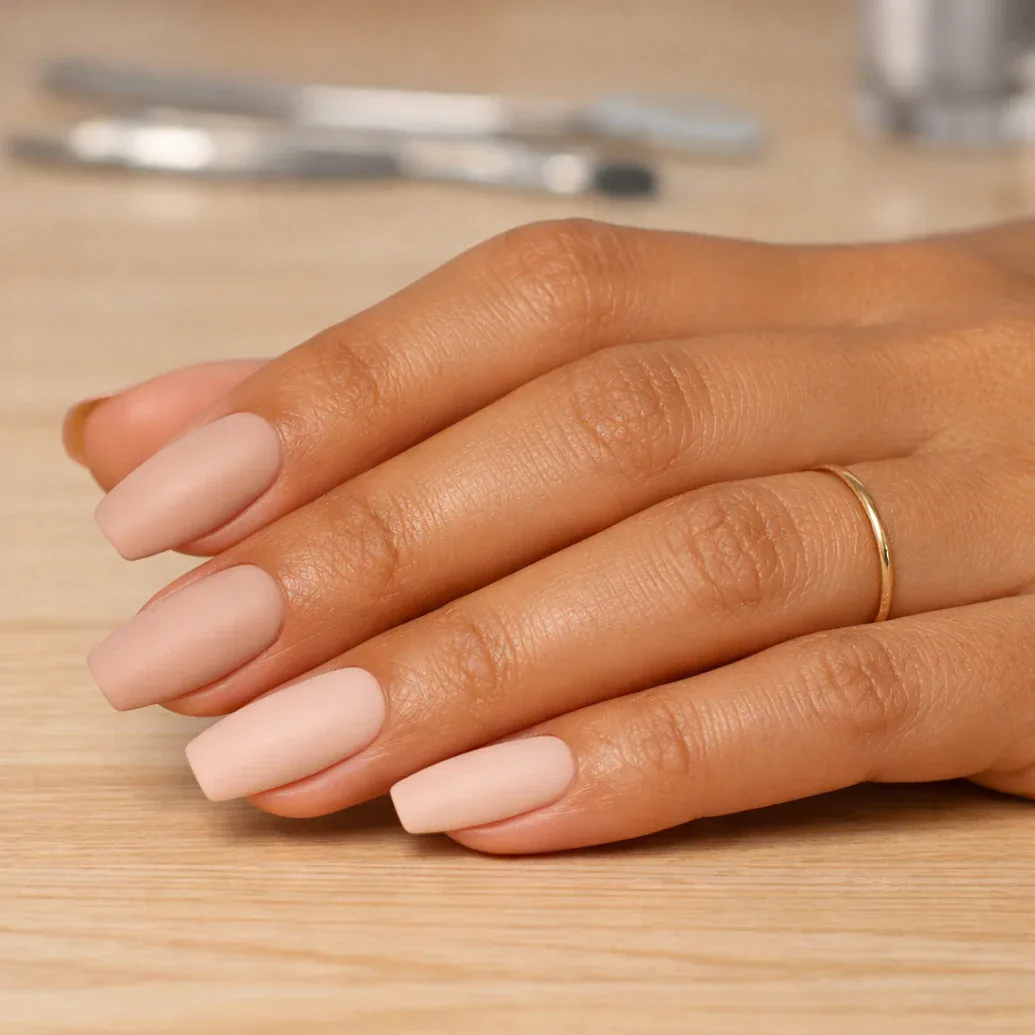 Uñas nude con brillo 6