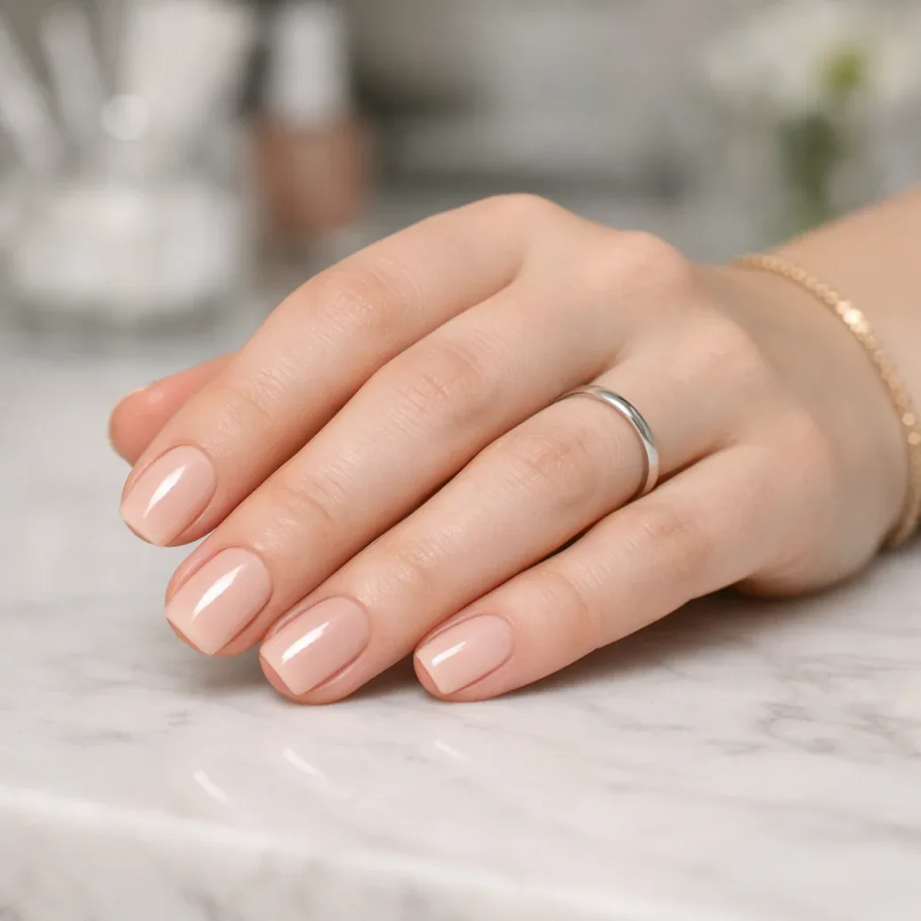Uñas nude con acabado luminoso