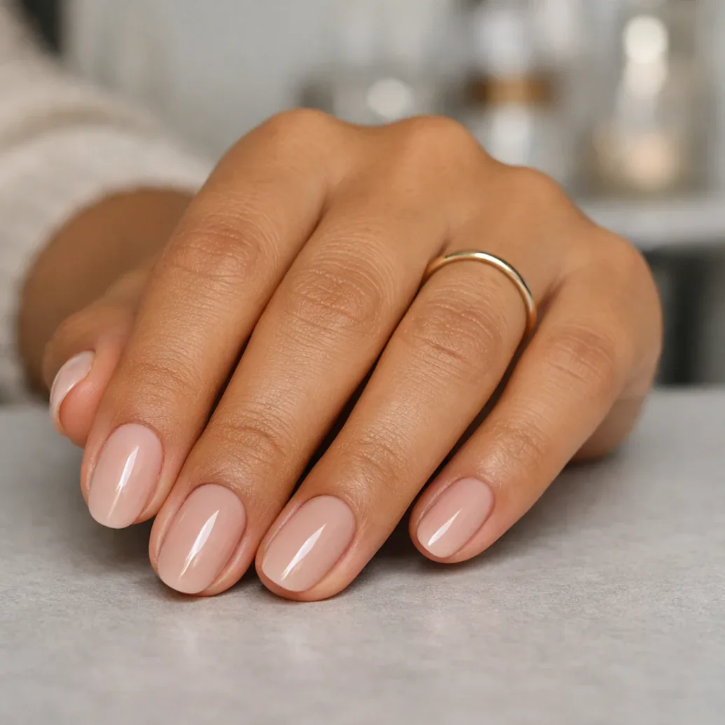 Uñas nude con brillo natural