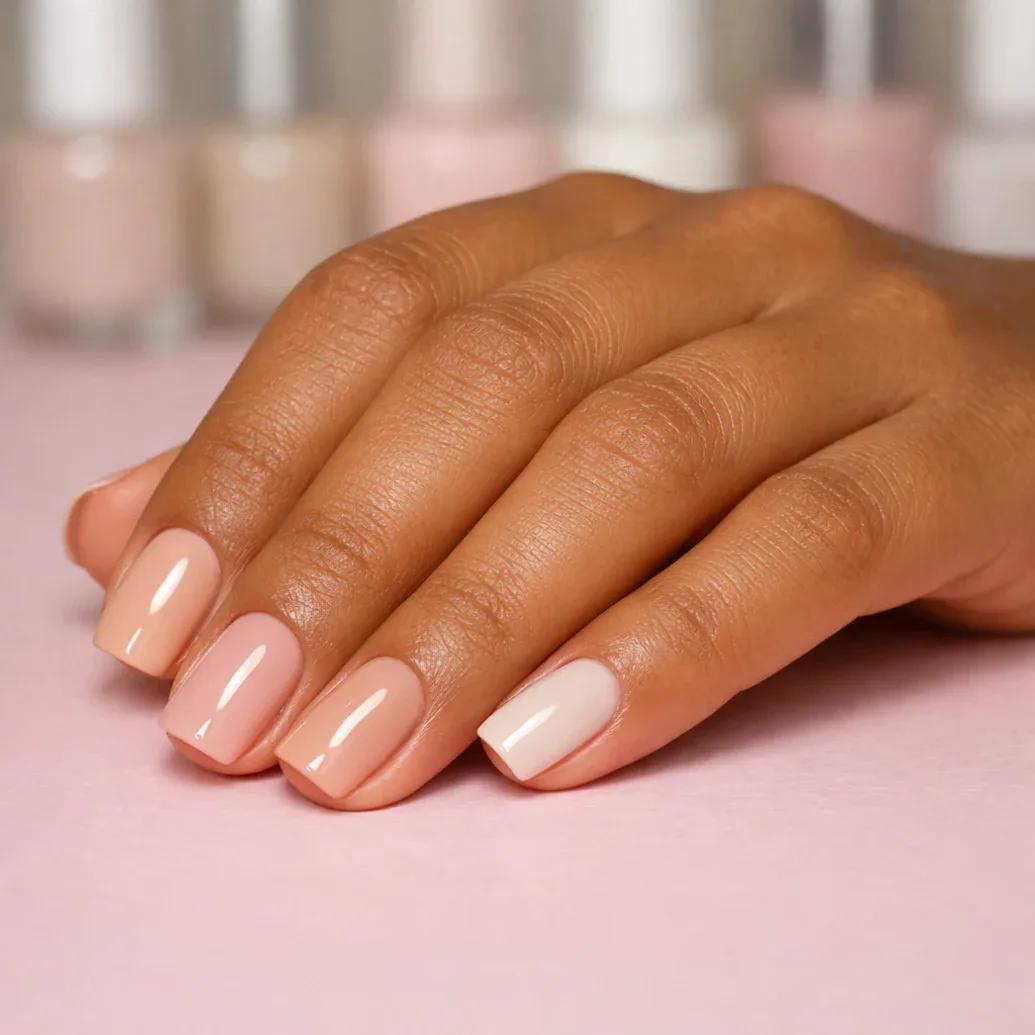 Uñas nude con efecto perlado